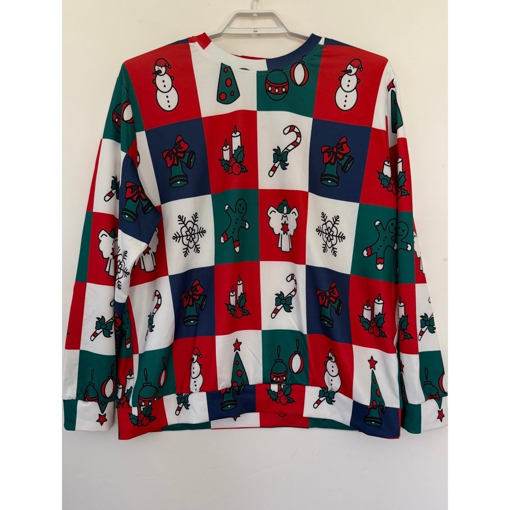 Arvilhill Mens Christmas Sweatshirt 2XL Multicolor Checkered Holiday Print Crew